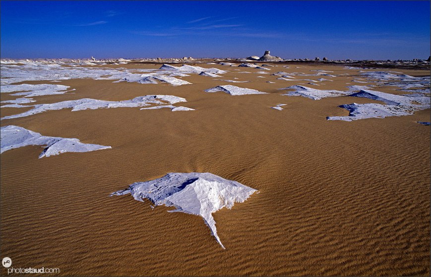 Ray in the desert, surreal landscape of the White Desert, Egypt